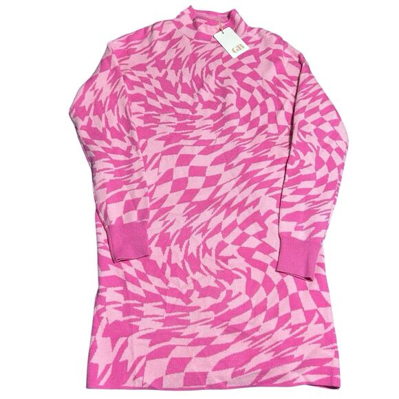 NWT Gianni Bini GB SZ S Mock Neck Geometric Swirl Sweater Dress Pink Long Sleeve - Picture 1 of 8